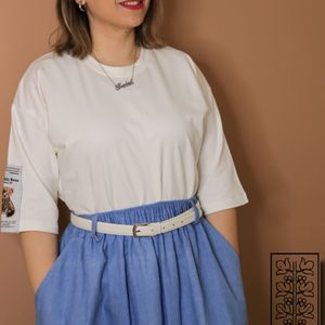 تیشرت سفید زنانه لانگ تدی