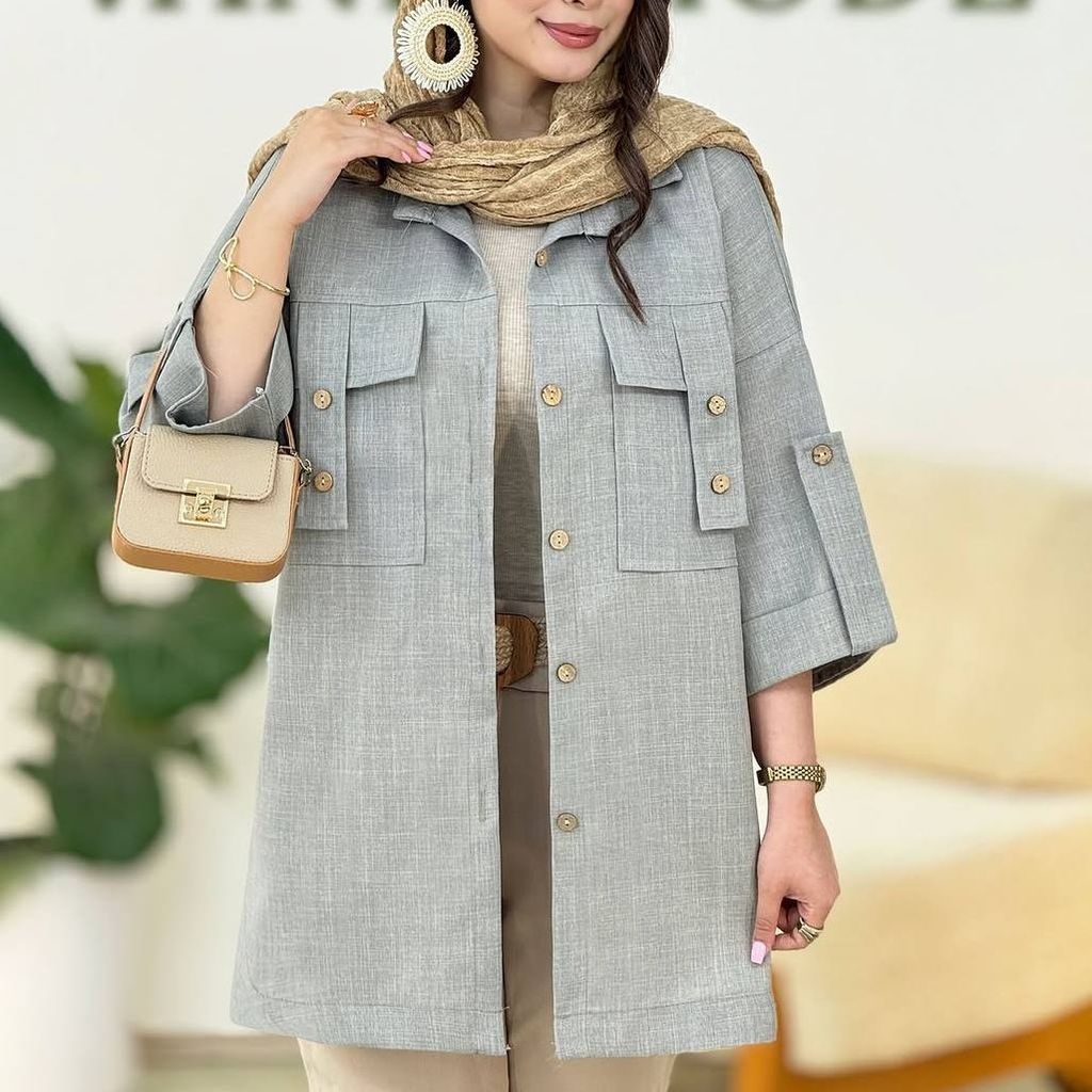 خرید اینترنتی شومیز دکمه چوبی ویانا