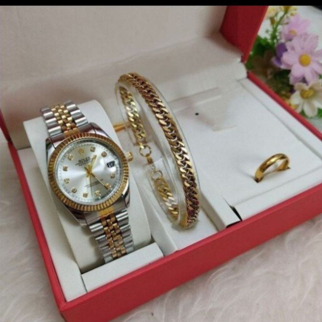 خرید انلاین ست ساعت، دستبند و حلقه استیل زنانه رولکس ROLEX