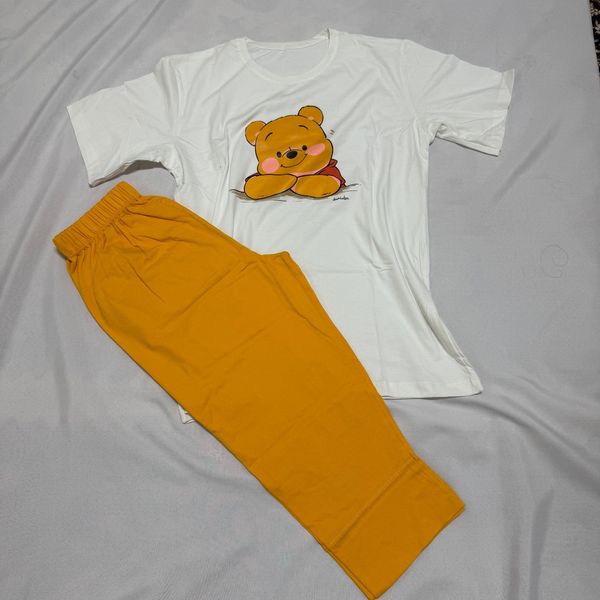 ست تیشرت سفید عروسکی و شلوارک زنانه