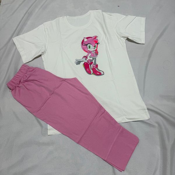 ست تیشرت سفید عروسکی و شلوارک زنانه