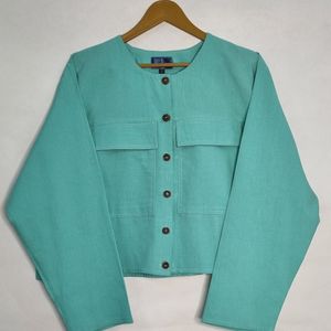 شومیز کراپ زنانه رنگ سبزآبی