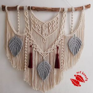 مشخصات دیوارکوب اویز مکرومه مدل ریسه ای برگ دار