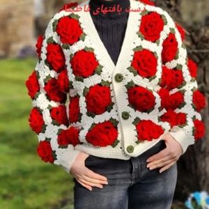 فروش اینترنتی مانتو قلاب بافی شده گل رز برجسته