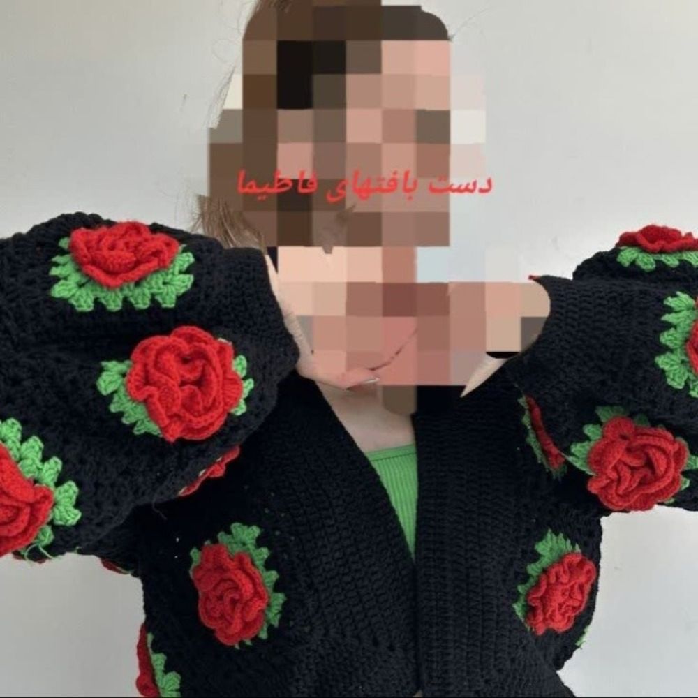 خرید انلاین مانتو قلاب بافی شده گل رز برجسته