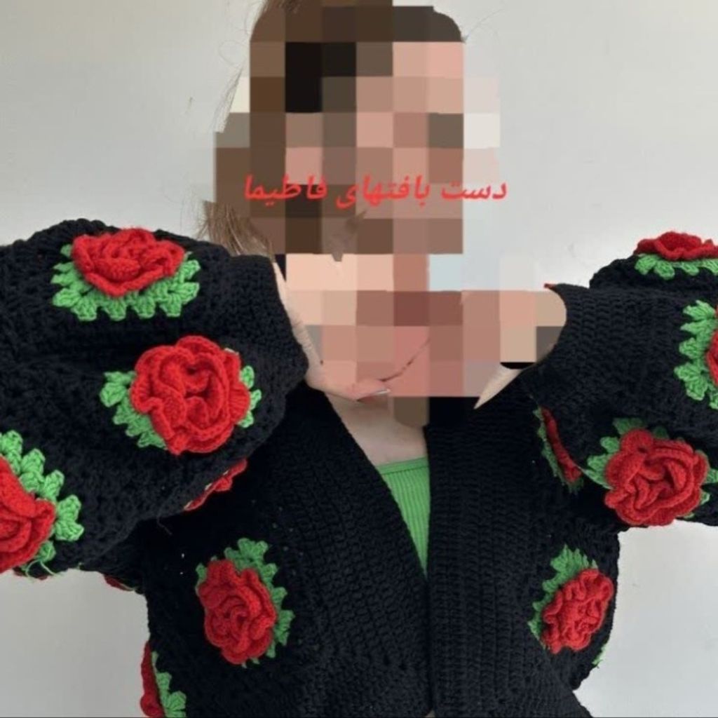خرید انلاین مانتو قلاب بافی شده گل رز برجسته