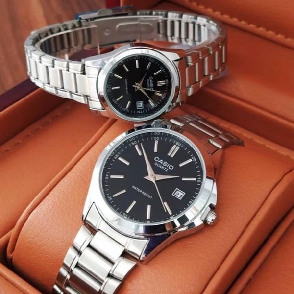 ست ساعت کاسیو بند استیل نقره‌ای