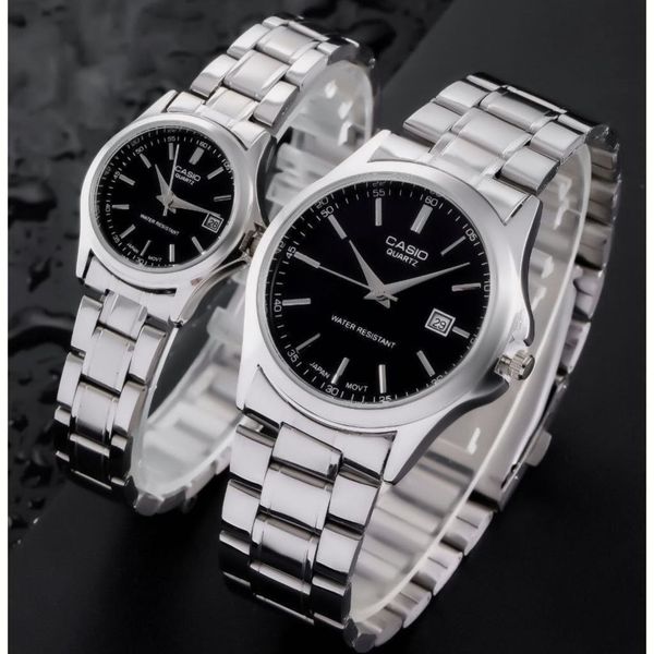 ست ساعت کاسیو بند استیل نقره‌ای