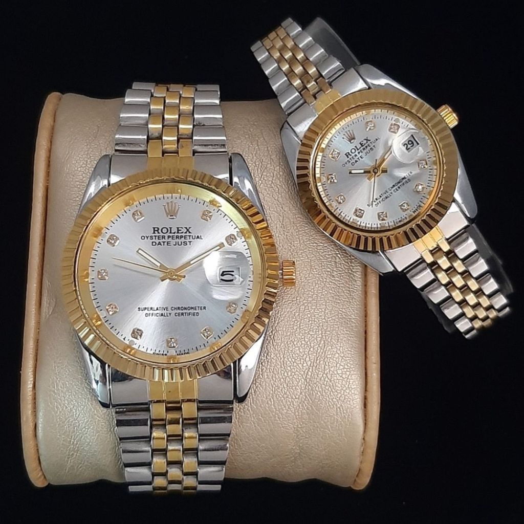 قیمت ارزان ست ساعت رولکس بند استیل دورنگ