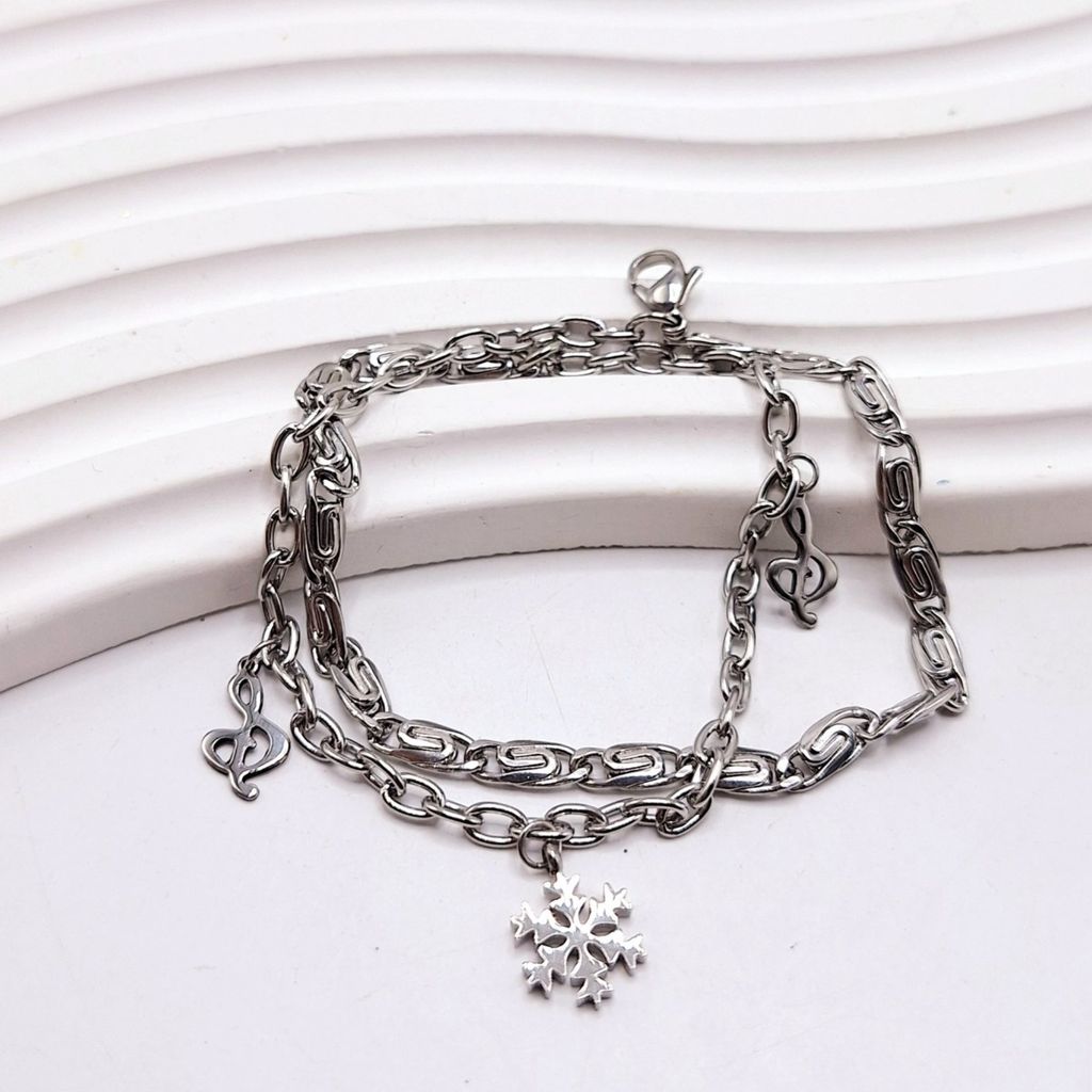 قیمت ارزان دستبند دولاین طرح دونف برف و موزیک استیل