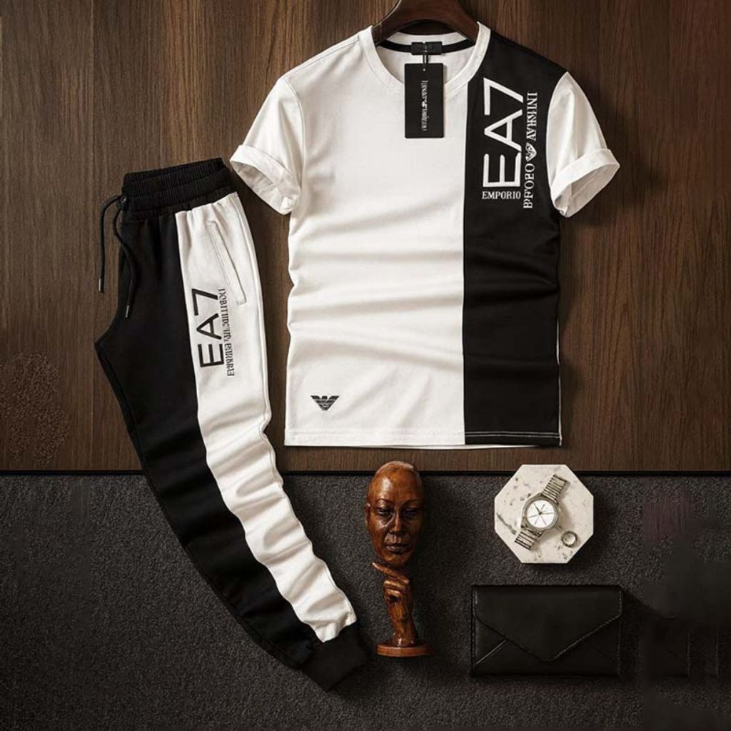 خرید آنلاین ست تیشرت شلوار EA7 سفید مشکی مدلWE82
