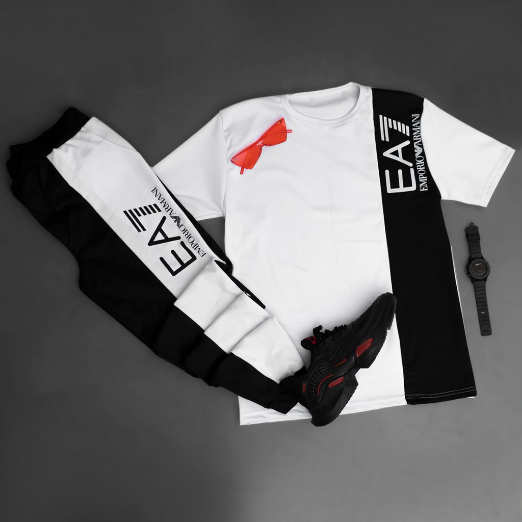 خرید اینترنتی ست تیشرت شلوار EA7 سفید مشکی مدلWE82