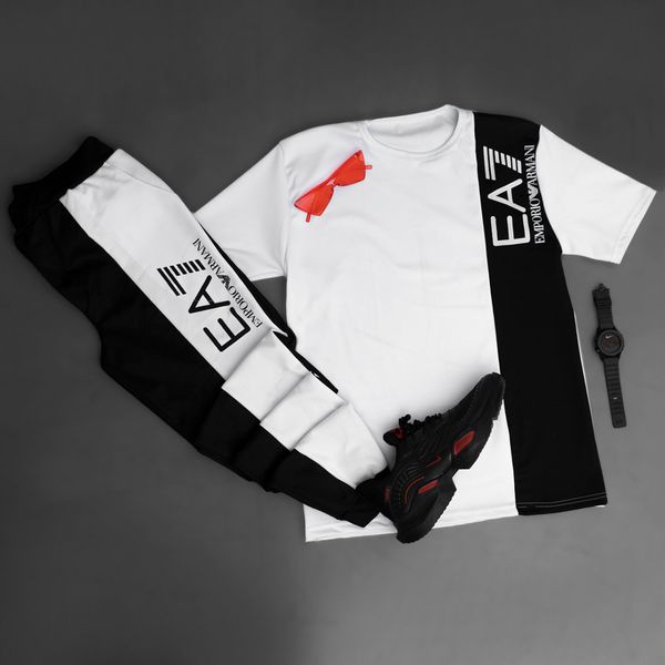 ست تیشرت شلوار EA7 سفید مشکی مدلWE82
