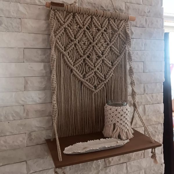 دیوارکوب شلف چوبی مکرومه بافی مدل دلارام