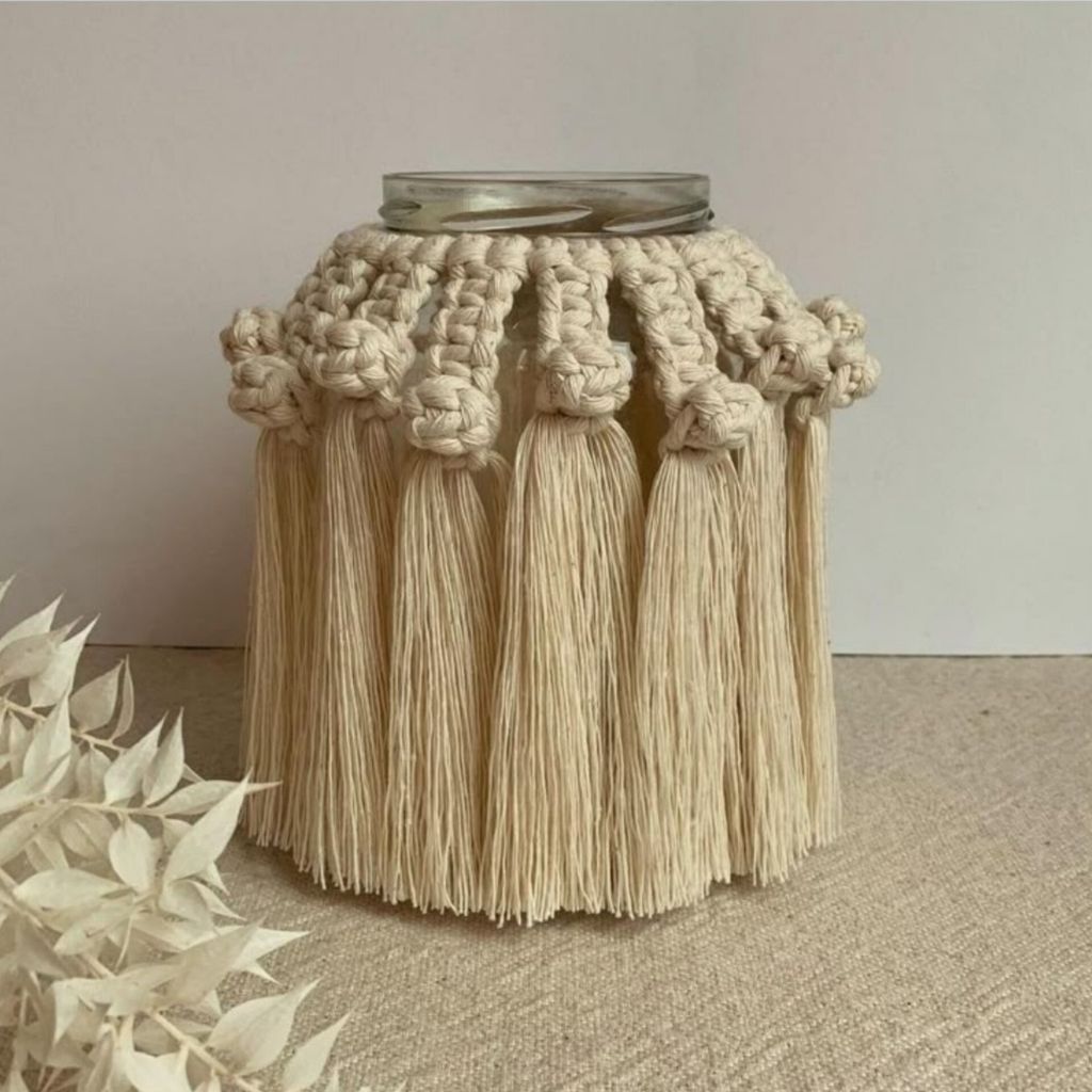 فروش اینترنتی گلدان مکرومه بافی و جاشمعی طرح فندق