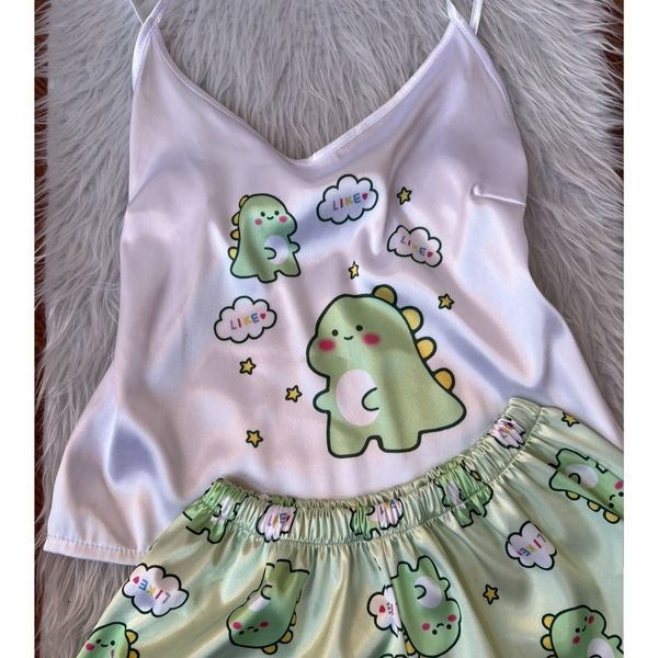 ست تاپ و شلوارک ساتن دایناسور