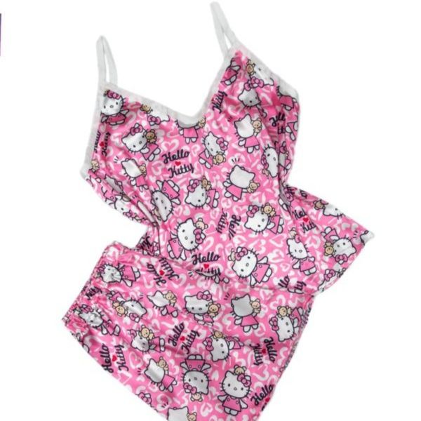 ست تاپ و شورتک ساتن طرحدار کد 01073 ماهی