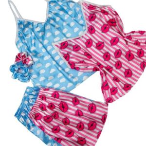 قیمت ارزان ست تاپ و شورتک ساتن طرحدار کد 01073 ماهی