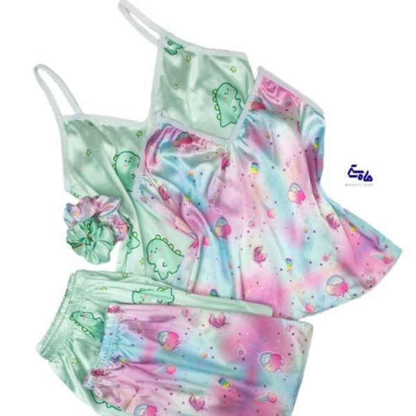 ست تاپ و شورتک ساتن طرحدار کد 01073 ماهی