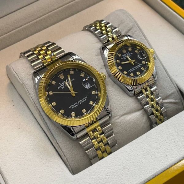 ست ساعت رولکس بند استیل دورنگ