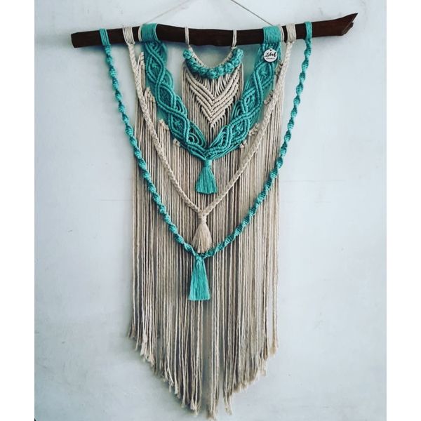 دیوارکوب اویز مکرومه بافی مدل سبز پاستیلی