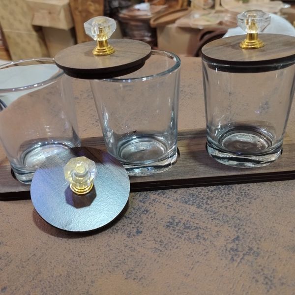 جا ادویه سه تیکه طرح چوب شیشه