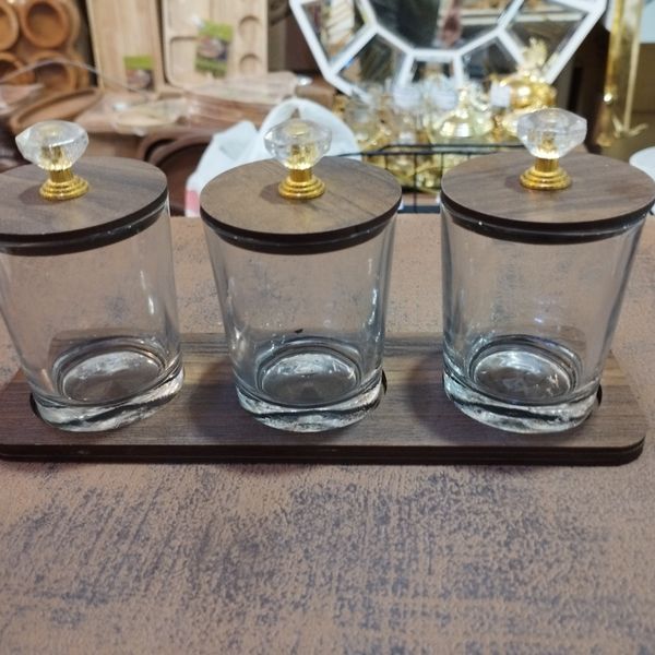 جا ادویه سه تیکه طرح چوب شیشه