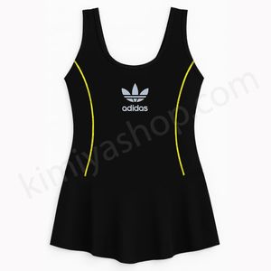 مایو زنانه دامن‌دار مشکی خط زرد – پارچه مایویی مرغوب