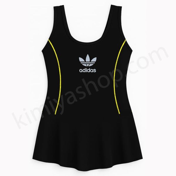 مایو زنانه دامن‌دار مشکی خط زرد – پارچه مایویی مرغوب