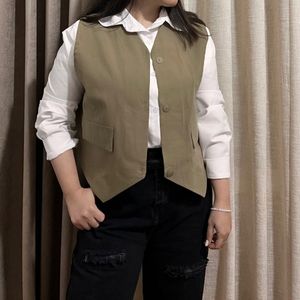 خرید آنلاین شومیز و جلیقه لینن ست دو تیکه شومیز و رویه