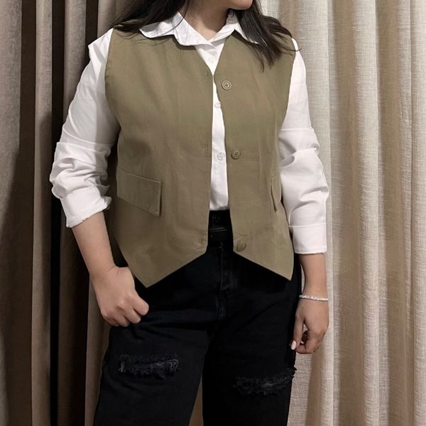 شومیز و جلیقه لینن ست دو تیکه شومیز و رویه