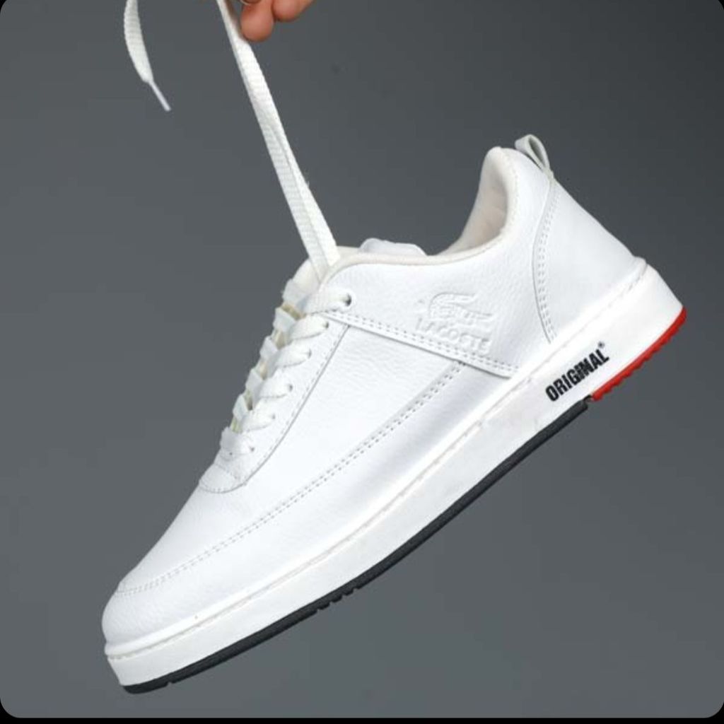 فروش اینترنتی کفش مردانه چرم طرح لاگوست رنگ سفید