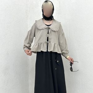 شومیز یقه دراپه چین دار بانک