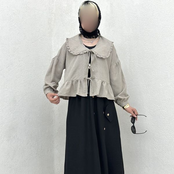 شومیز یقه دراپه چین دار بانک