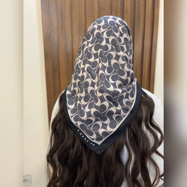 مینی اسکارف سفید مشکی نخ پنبه