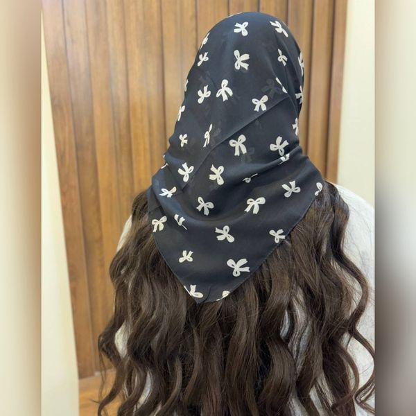 مینی اسکارف سفید مشکی نخ پنبه