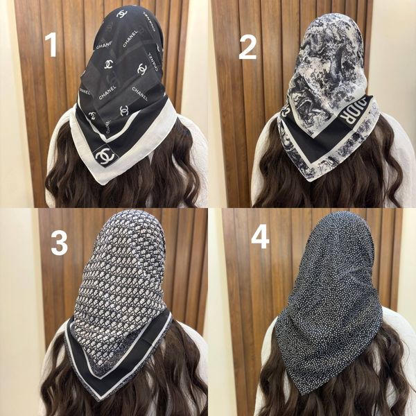مینی اسکارف سفید مشکی نخ پنبه