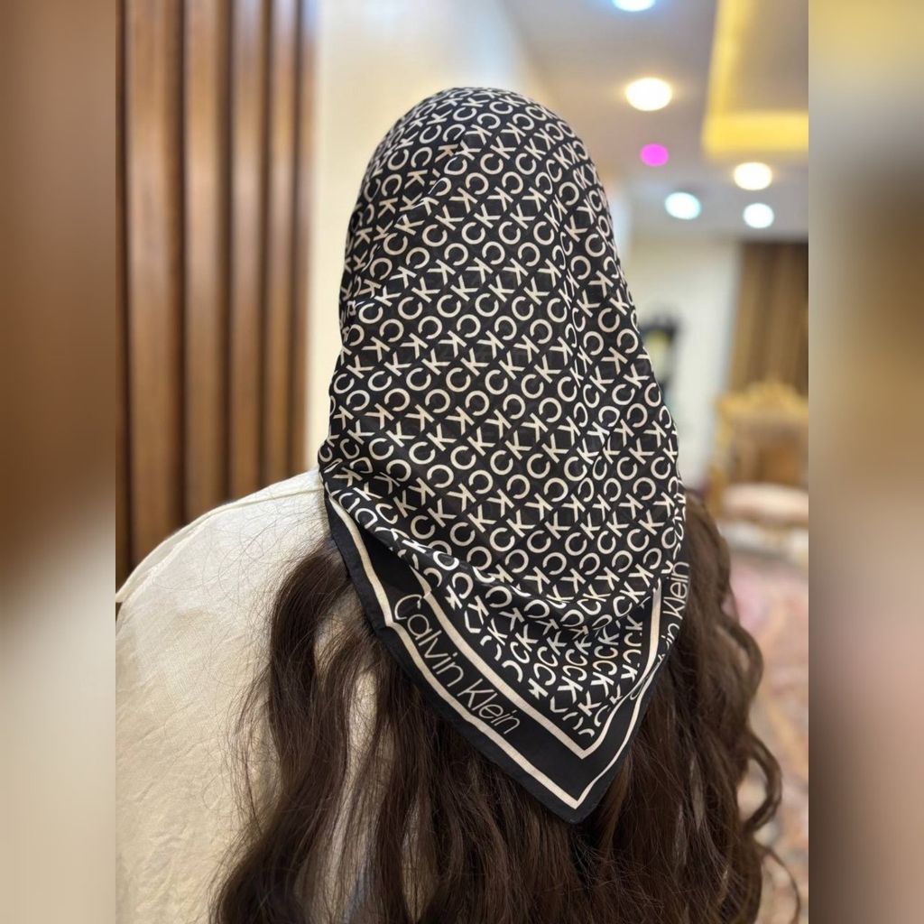 خرید آنلاین مینی اسکارف سفید مشکی نخ پنبه