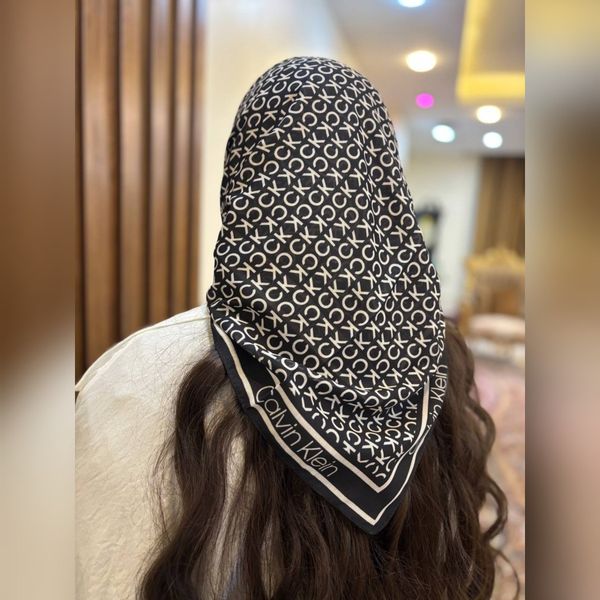 مینی اسکارف سفید مشکی نخ پنبه