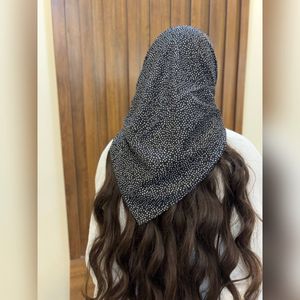 خرید آنلاین مینی اسکارف سفید مشکی نخ پنبه