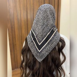 قیمت ارزان مینی اسکارف سفید مشکی نخ پنبه