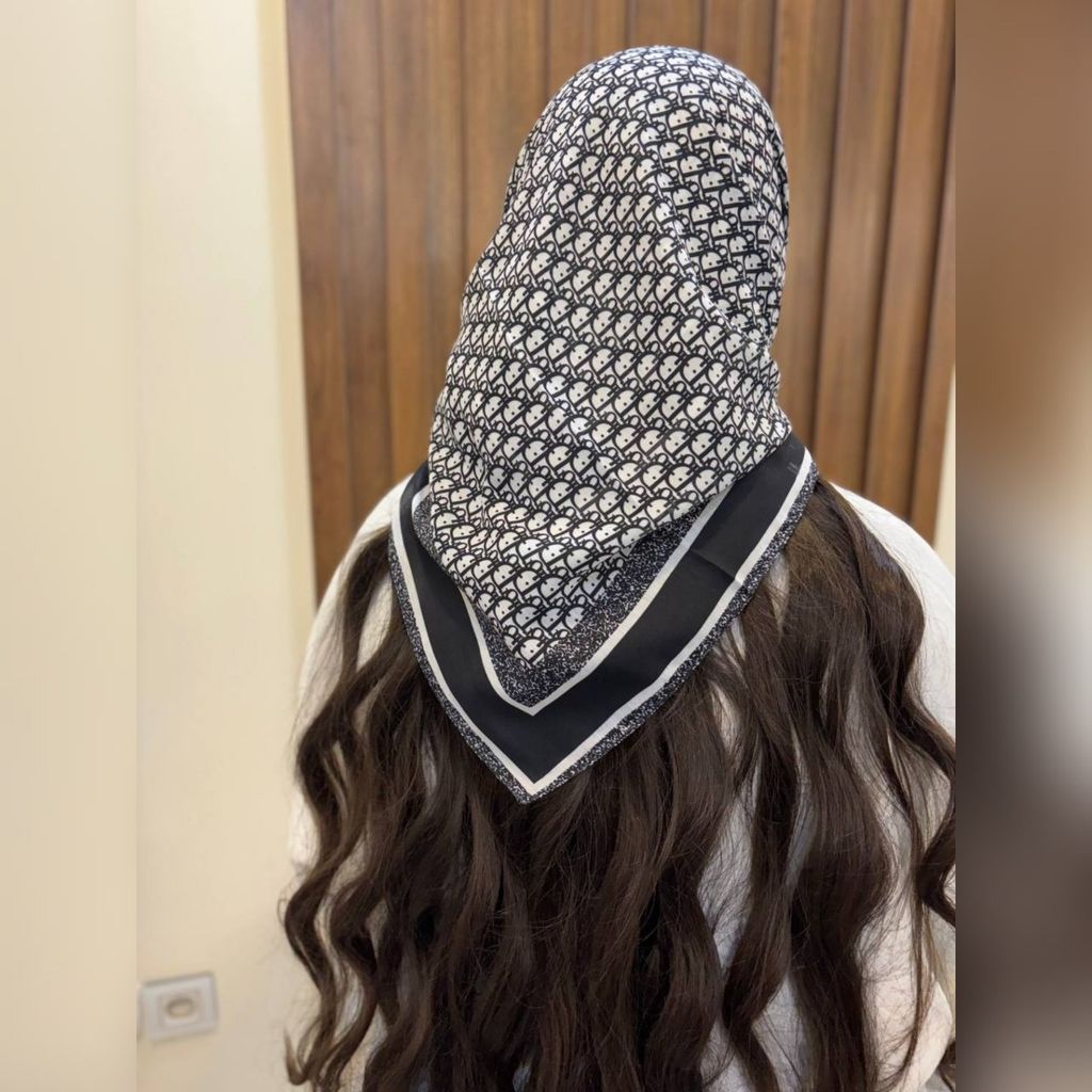خرید انلاین مینی اسکارف سفید مشکی نخ پنبه