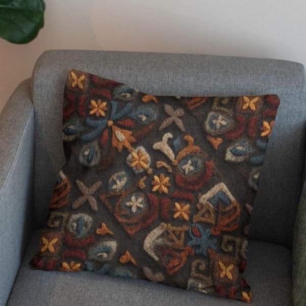 پارچه مخمل روبالشی پارچه باما طرح سه بعدی فرش ایرانی کد 5014573