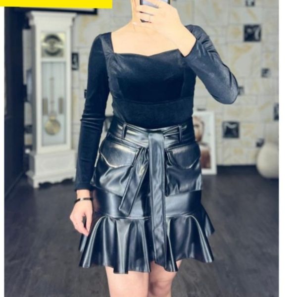 دامن چرم مجلسی مشکی