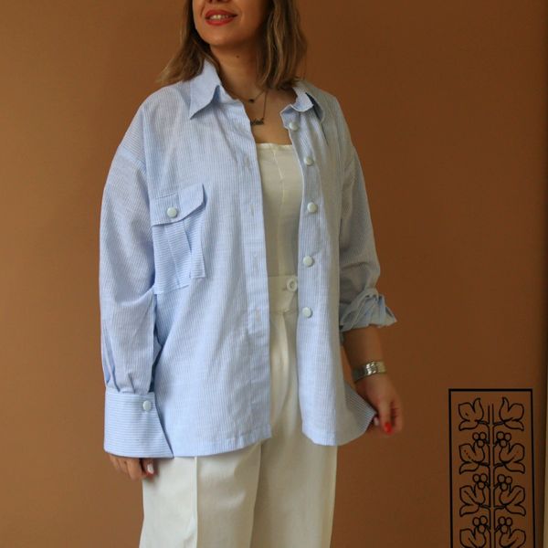 شومیز زنانه راه راه آسمانی