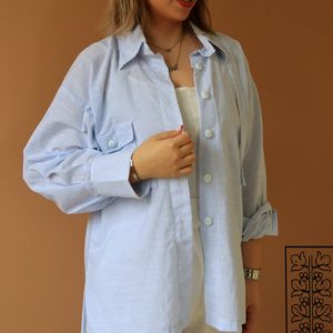 خرید انلاین شومیز زنانه راه راه آسمانی