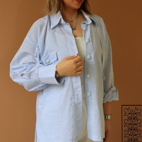 شومیز زنانه راه راه آسمانی