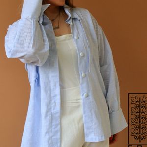 فروش اینترنتی شومیز زنانه راه راه آسمانی