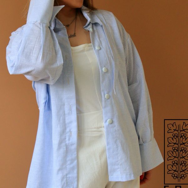 شومیز زنانه راه راه آسمانی