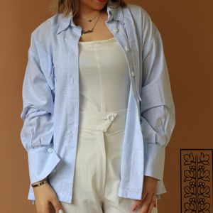 فروش اینترنتی شومیز زنانه راه راه آسمانی